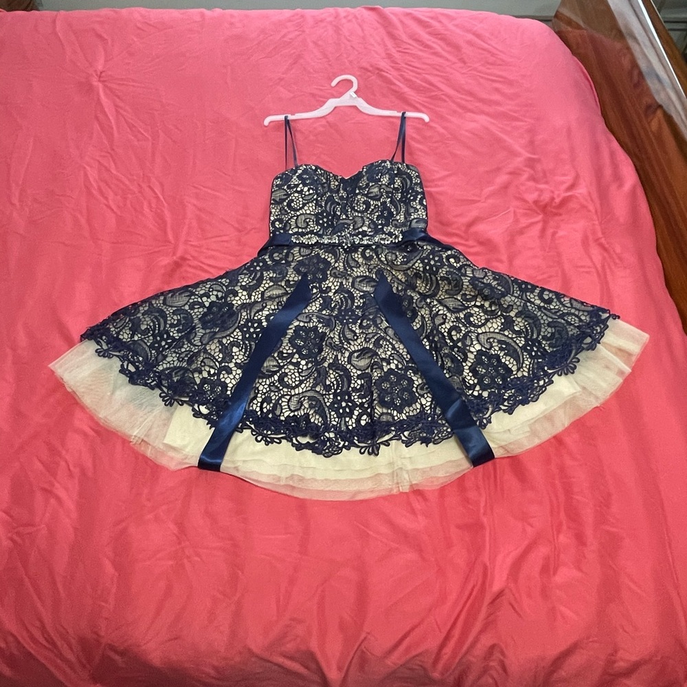 Evening Gown in blue and nude